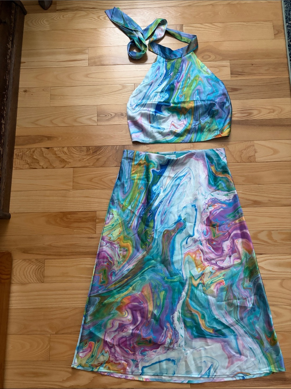 Sigrid Olsen Marbled Print Two-Piece Halter Top and Skirt Set - Multicolor sz M